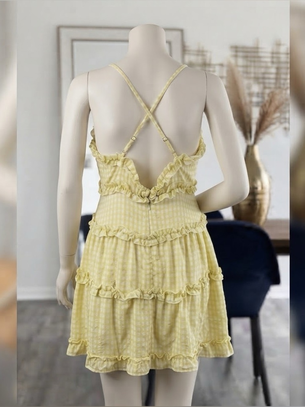 Sleeveless Yellow Gingham Ruffle Sundress